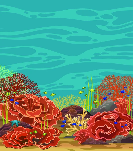 Arrecife de coral y peces. — Vector de stock