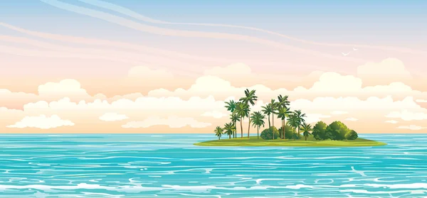 Coconat island in the sea. Vector seascape. — Stock Vector