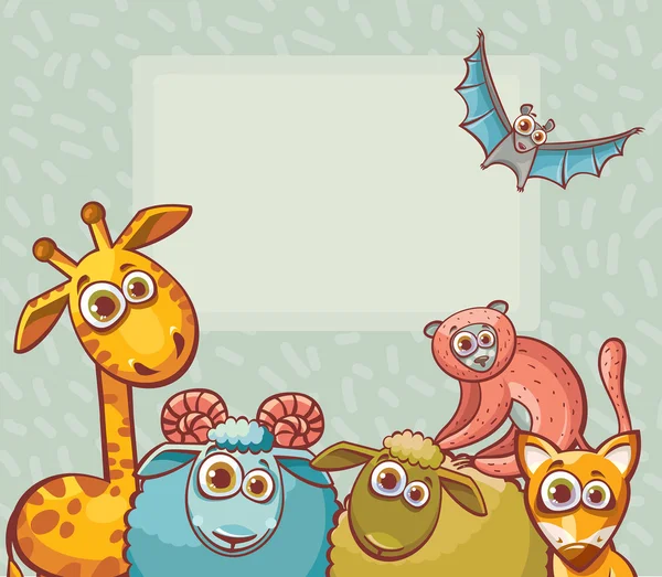 Cartoon animal - giraffe, bat, ram, sheep, lemur and fox. — Διανυσματικό Αρχείο