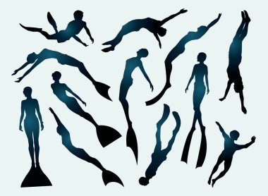 Set of free divers. clipart