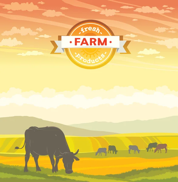 Αγελάδα και αγροτικό τοπίο. — Διανυσματικό Αρχείο