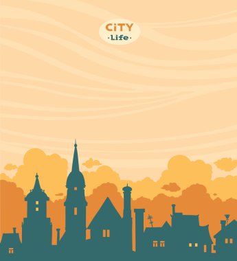 Silhouette şehir ve bulutlar. Kentsel peyzaj.