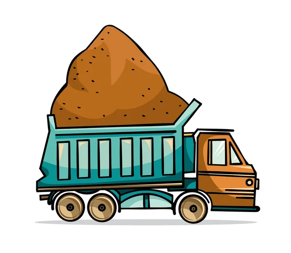Vrachtwagen en gebouw zand. — Stockvector