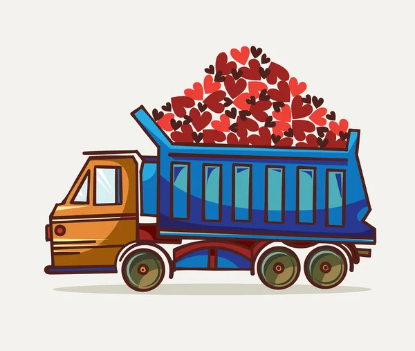 Μπλε φορτηγό και καρδιές. — Διανυσματικό Αρχείο