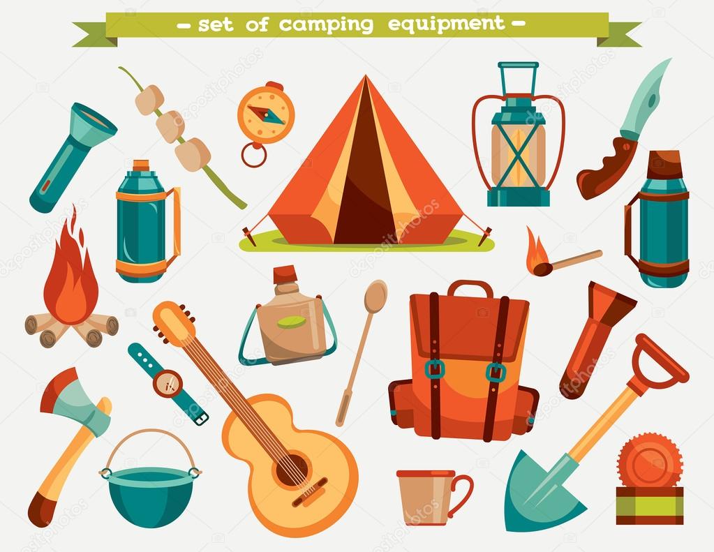 Collection of camping equipment.