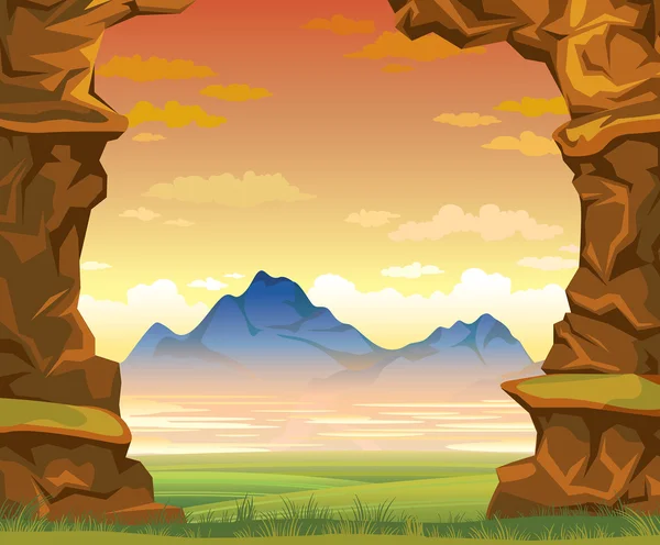 Atardecer verano paisaje . — Vector de stock