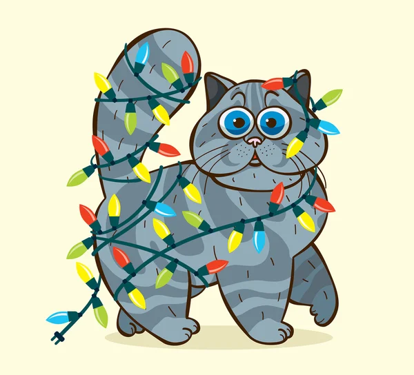 Funny domestic cat and garlands. — Stock Vector