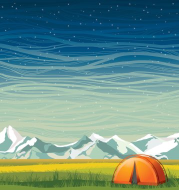 Yaz gecesi manzara ve çadır seyahat.