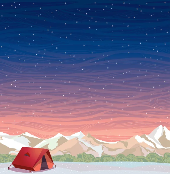 Ekstremalne wakacje - podróży namiot na zimowy krajobraz. — Wektor stockowy