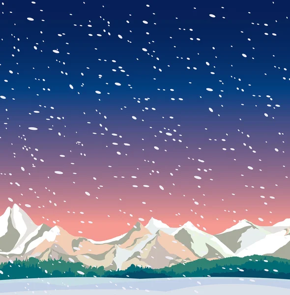 冬の夜の風景と降雪. — ストックベクタ
