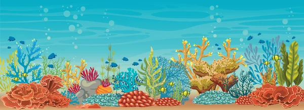 Arrecife de coral submarino y peces. — Vector de stock