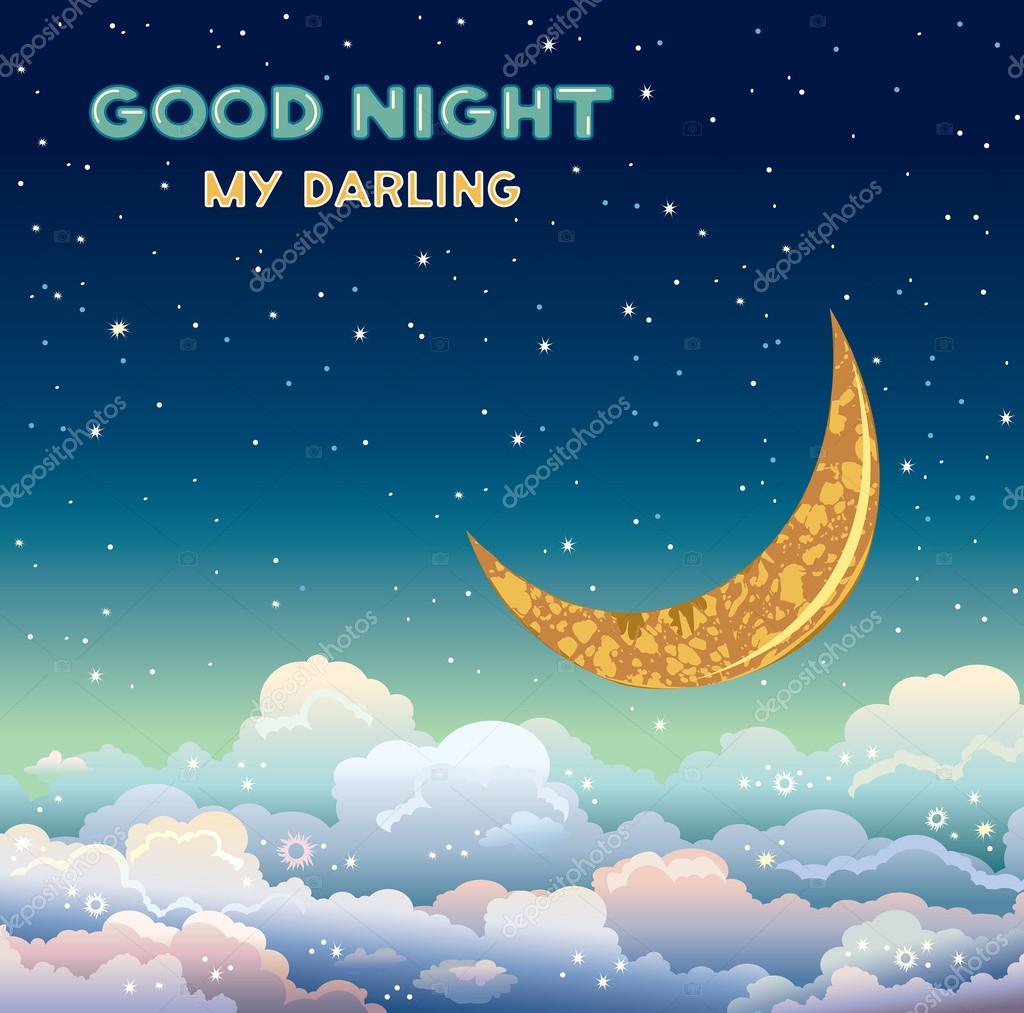 Good night my darling. Moon, cloud and stars. Stock Vector by ...