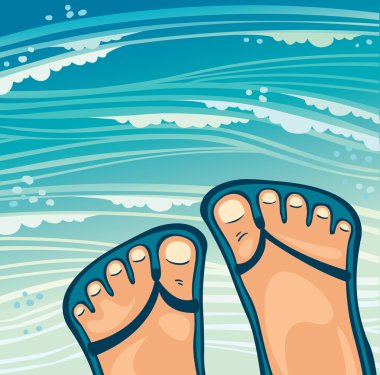 Ayak flip flop ve deniz.