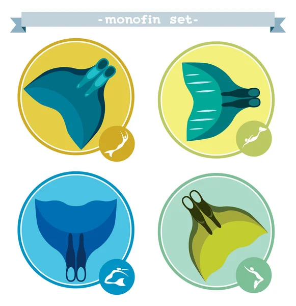 Zestaw Monofin. Freediving ikony. — Wektor stockowy