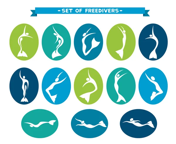 Juego de iconos de silueta de los freedivers . — Archivo Imágenes Vectoriales