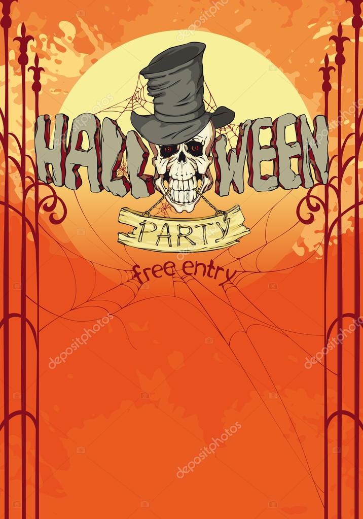 Halloween party flyer, dead head in a hat