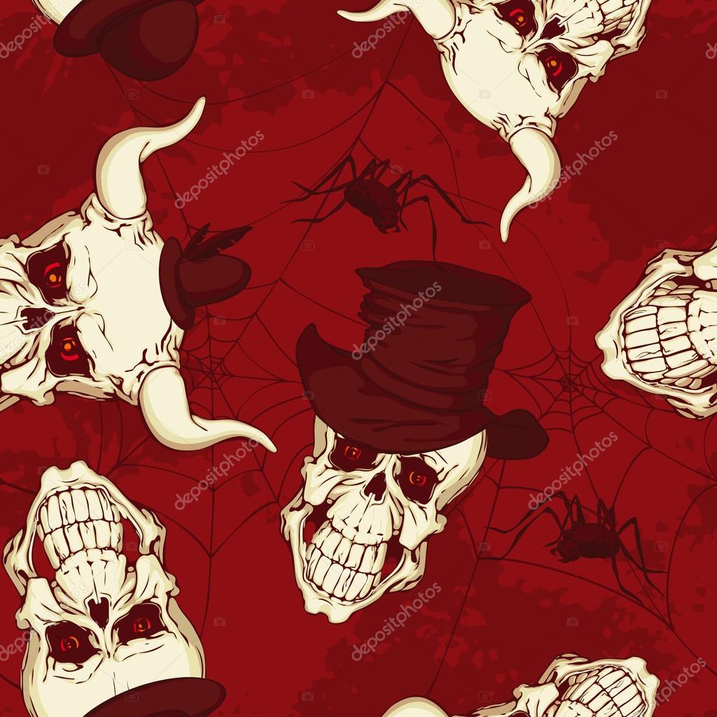 Seamless pattern, wrapping paper with funny skulls