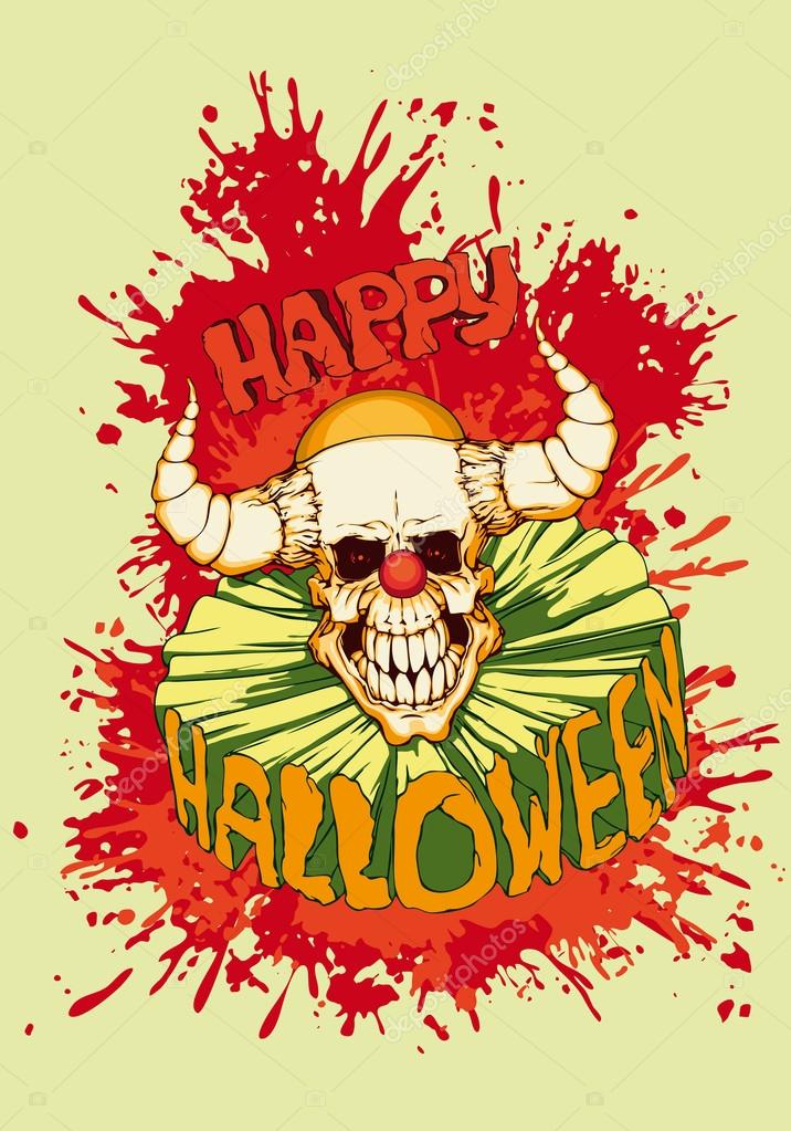 Halloween party flyer, clown diabolical