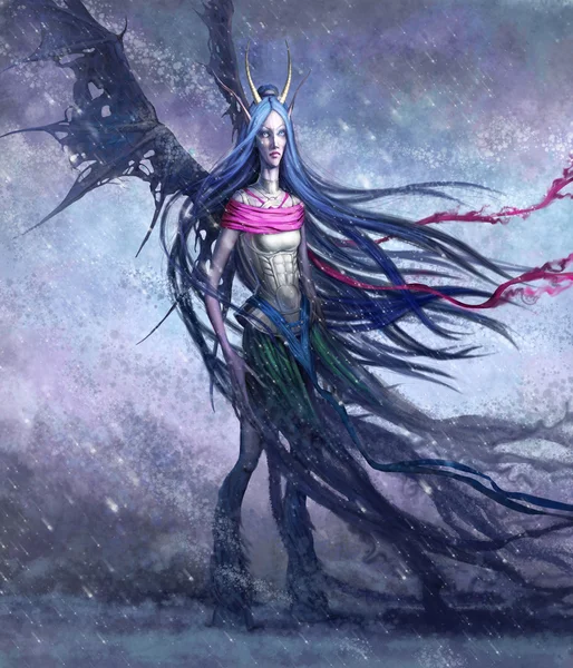 Mavi saçlı kadın.