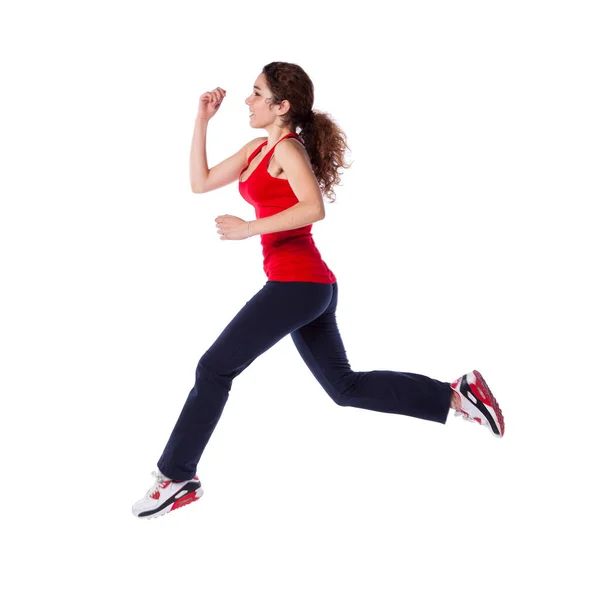 Young Woman Jumping Exercise Clothes Isolated White — Stock Photo, Image