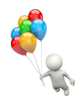 Uçan balonlar grup ile 3d karakter