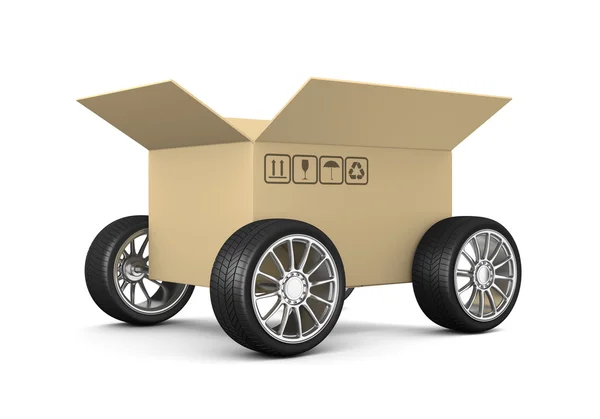 Cardboard Box on Wheels — Stock Photo, Image