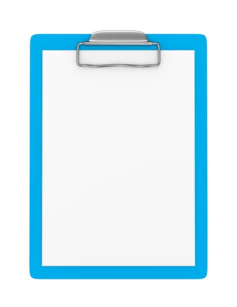 Clipboard azul com papel em branco isolado — Fotografia de Stock