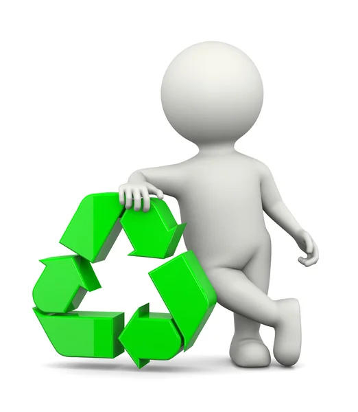 Recycling-Zeichen mit 3D-Charakter — Stockfoto