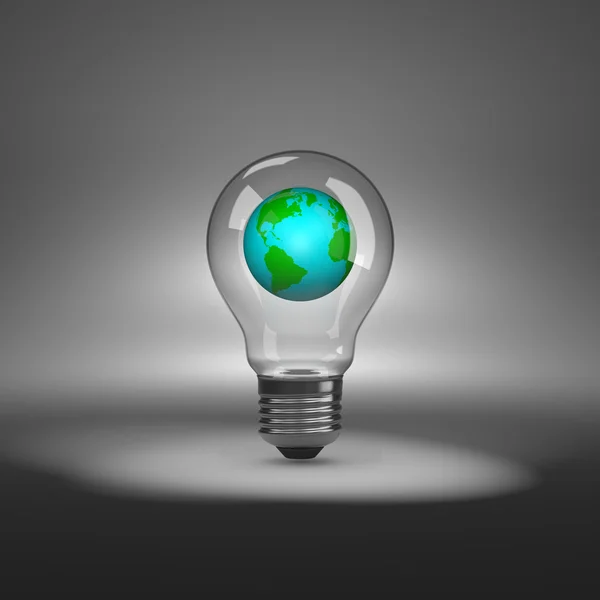 Лампочка с Землей внутри — стоковое фото