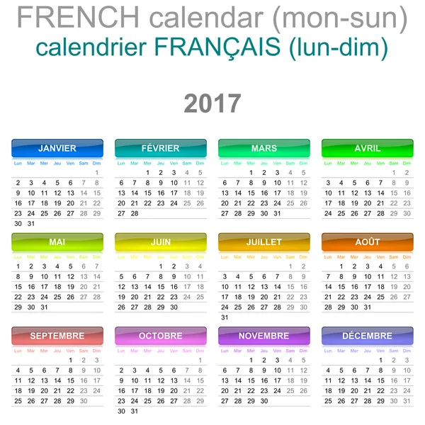 2017 naptár francia nyelvi változat hétfőtől vasárnapig — Stock Fotó
