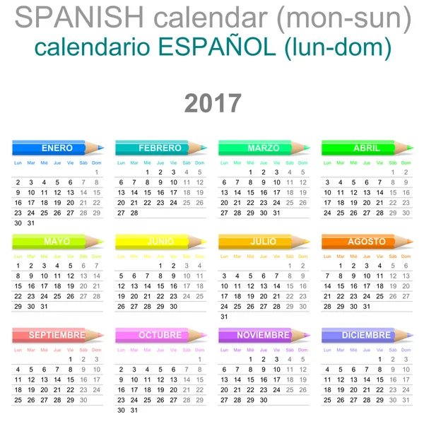 2017 kredki kalendarz wersja Hiszpańska — Zdjęcie stockowe