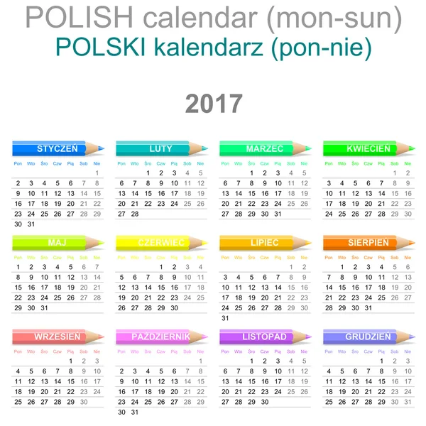 2017 kritor kalender polska versionen måndag till söndag — Stockfoto