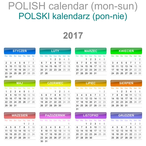 2017 Calendar Polish Language Version Monday to Sunday — Stock Photo, Image