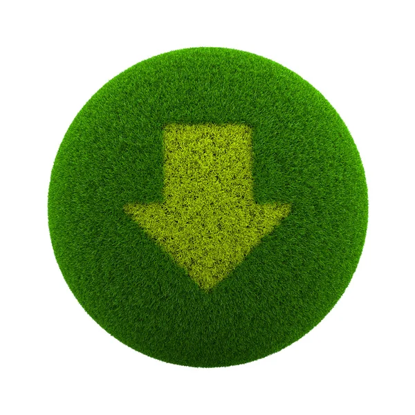 Esfera de grama para baixo ícone de seta — Fotografia de Stock