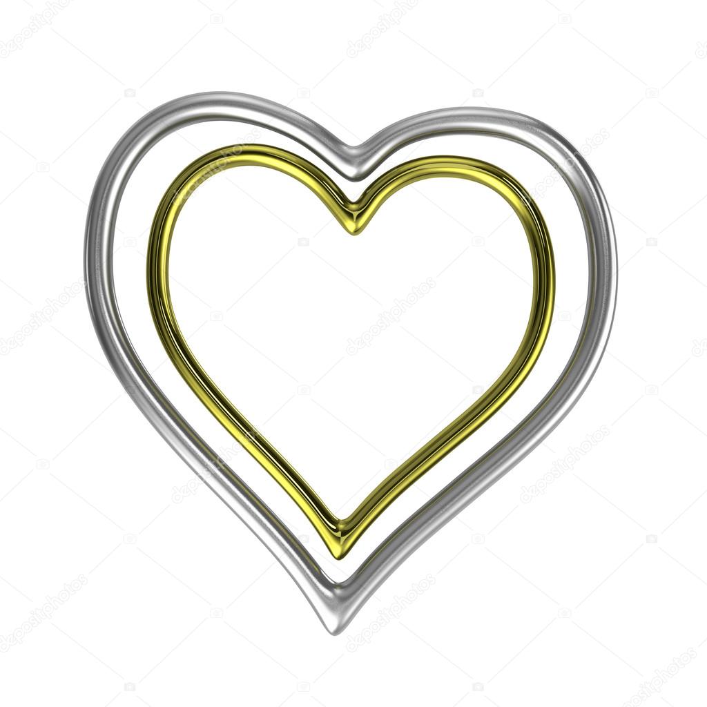 Two Concentric Heart Shaped Golden and Silver Rings Frame