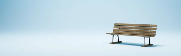 Деревянная скамейка на голубом с копировальным пространством — стоковое фото