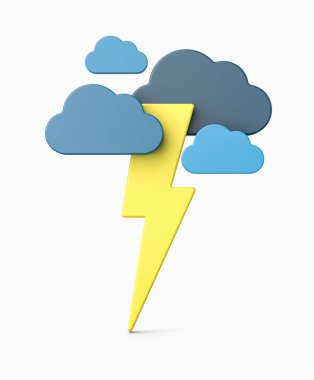 Gök Gürültüsü 3D Görüntü Beyaz Üzerine İzole Edildi