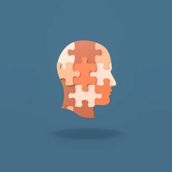 Human Puzzle Head Shape on Blue Background — Stock Photo, Image