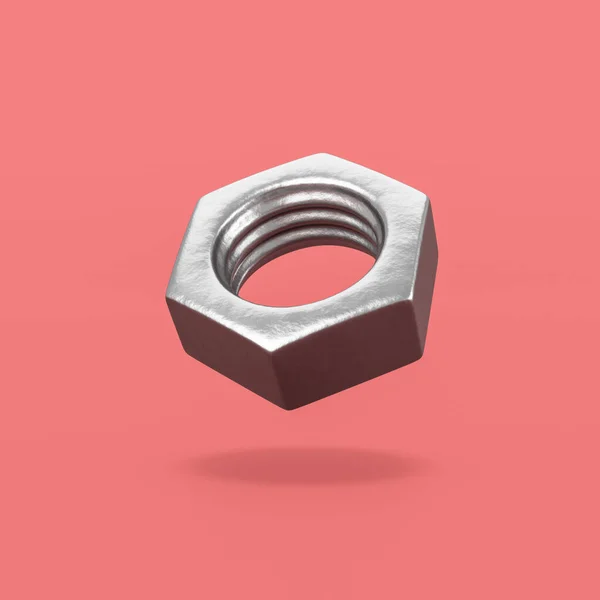 Metal Nut on Red Background — Stock Photo, Image