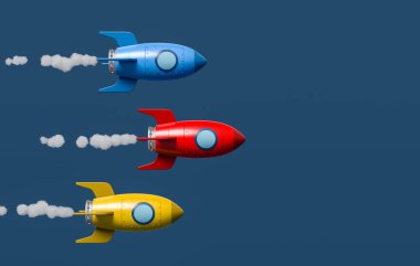 Cartoon Spaceships Racing on Blue Background