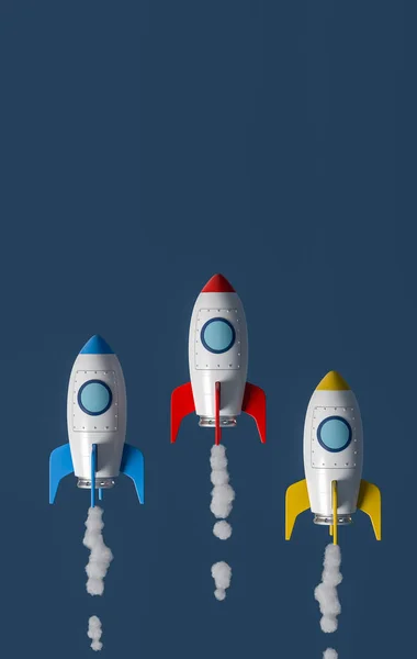 Cartoon Spaceships Racing on Blue Background — 图库照片