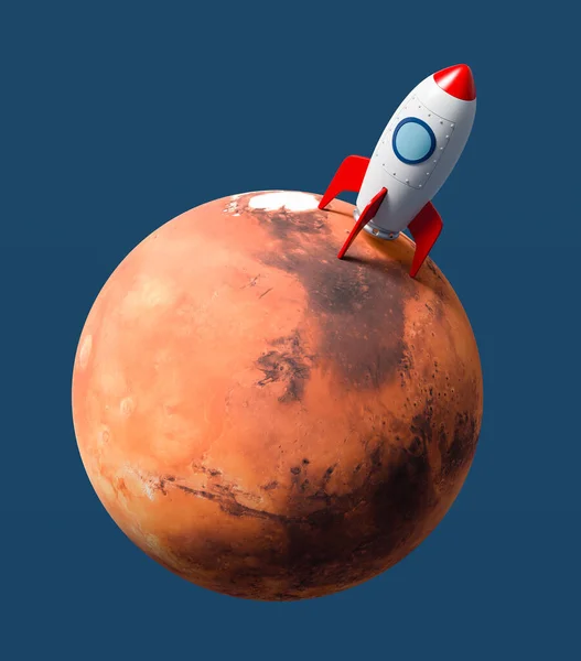 Cartoon Spaceship Landed on Mars on Blue Background — Photo