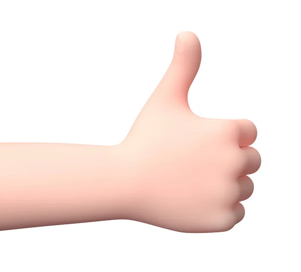 Raised Thumb Hand. 3D Cartoon Character. Isolated on White — Stock Photo, Image