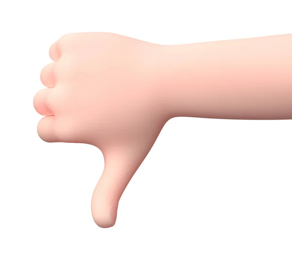 Lowered Thumb Hand. 3D Cartoon Character. Isolated on White — Stock Photo, Image