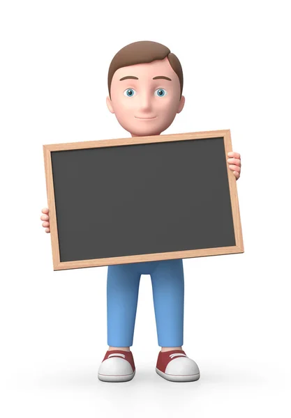 Young Boy mit einer leeren Tafel. 3D Cartoon Charakter. Isoliert auf Weiß — Stockfoto