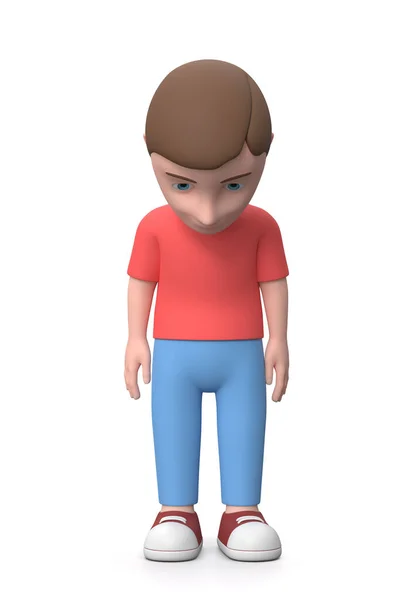 Young Kid verneigte sich. 3D-Cartoon-Figur isoliert auf Weiß — Stockfoto