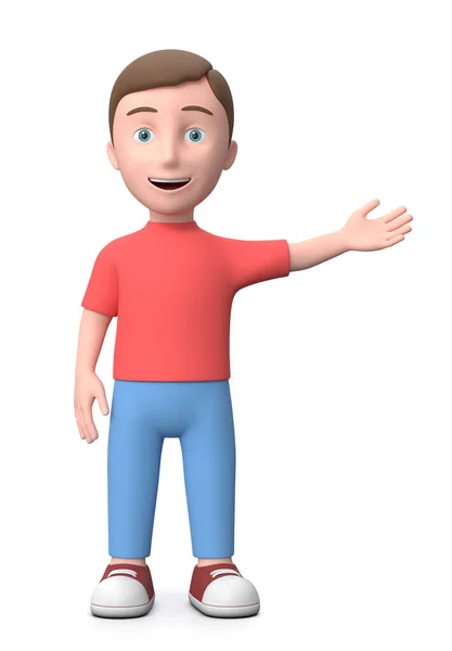 Lindo muchacho joven mostrando gesto. Personaje de dibujos animados 3D. — Foto de Stock