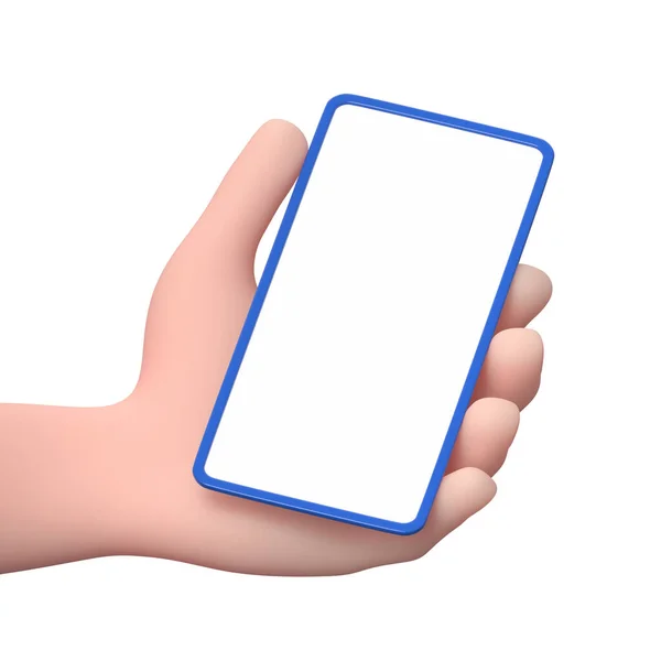 3D Çizgi Film Karakteri Beyaz Ekranlı Bir Telefonu Tutuyor — Stok fotoğraf