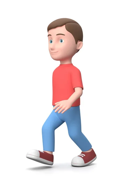 Joven niño caminando. Personaje de dibujos animados 3D aislado en blanco — Foto de Stock