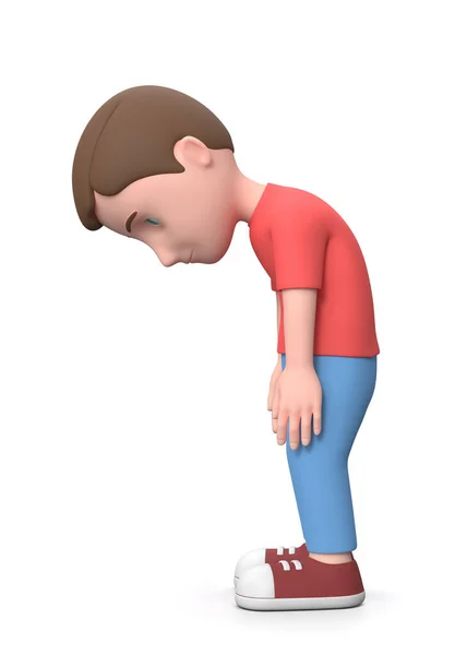 Smutny młody dzieciak. 3D postać z kreskówki izolowane na białym — Zdjęcie stockowe